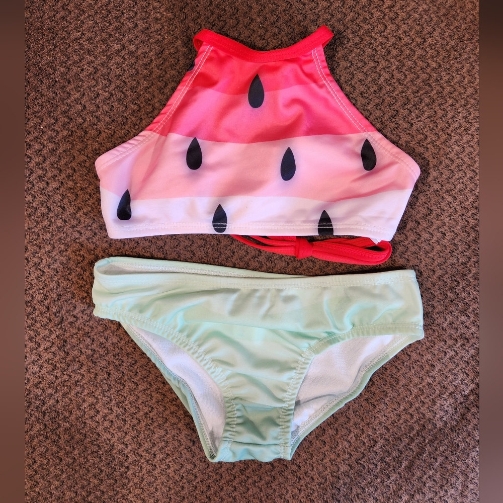 Sunshine Swing Girl's Halter Bikini Watermelon Pink & Mint NWT - Picture 2 of 6